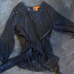 Gigi Parker Black Animal Patterned Wrap Blouse